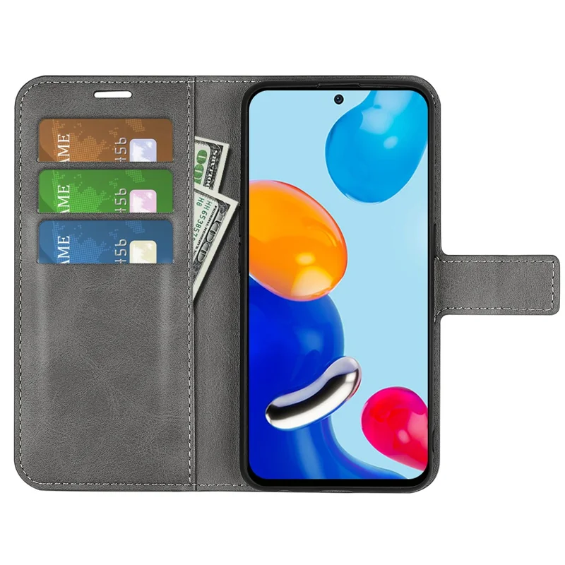 For Xiaomi Redmi Note 11 4G (Qualcomm) / Redmi Note 11S 4G Full Protection Textured PU Leather Wallet Case Stand Magnetic Folio Phone Cover - Grey