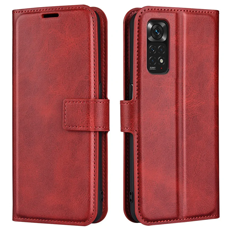 For Xiaomi Redmi Note 11 4G (Qualcomm) / Redmi Note 11S 4G Full Protection Textured PU Leather Wallet Case Stand Magnetic Folio Phone Cover - Red