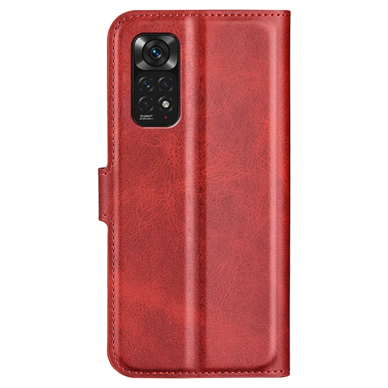 For Xiaomi Redmi Note 11 4G (Qualcomm) / Redmi Note 11S 4G Full Protection Textured PU Leather Wallet Case Stand Magnetic Folio Phone Cover - Red