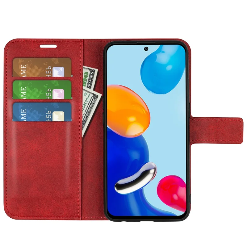 For Xiaomi Redmi Note 11 4G (Qualcomm) / Redmi Note 11S 4G Full Protection Textured PU Leather Wallet Case Stand Magnetic Folio Phone Cover - Red