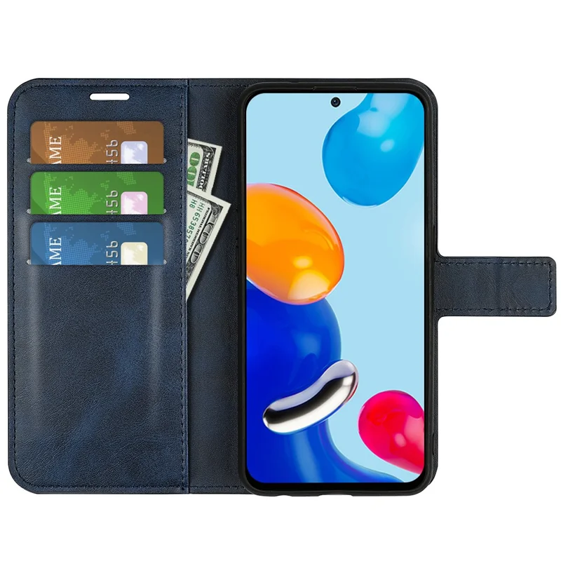 For Xiaomi Redmi Note 11 4G (Qualcomm) / Redmi Note 11S 4G Full Protection Textured PU Leather Wallet Case Stand Magnetic Folio Phone Cover - Blue