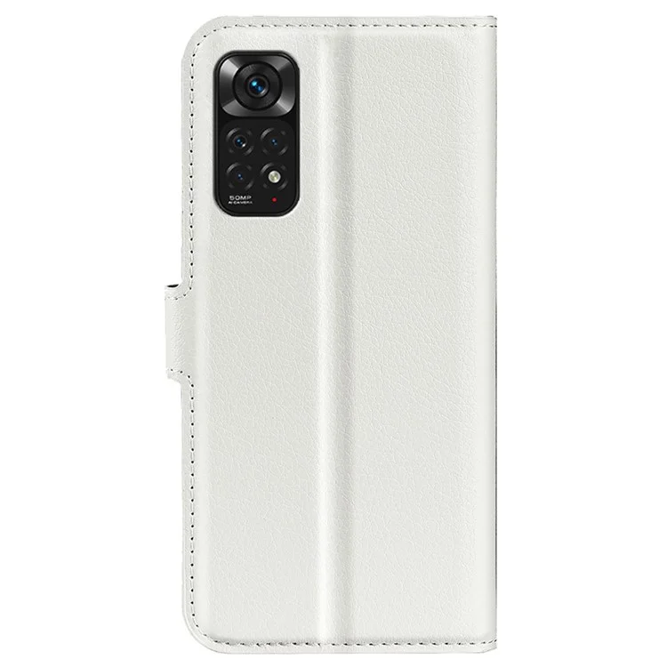 Para Xiaomi Redmi Nota 11 4G (Qualcomm) / Nota Redmi 11s 4G Litchi Texture Folding Stand Phone Case PU Couro Magnético Fechamento Carteira Flip Capa - Branco