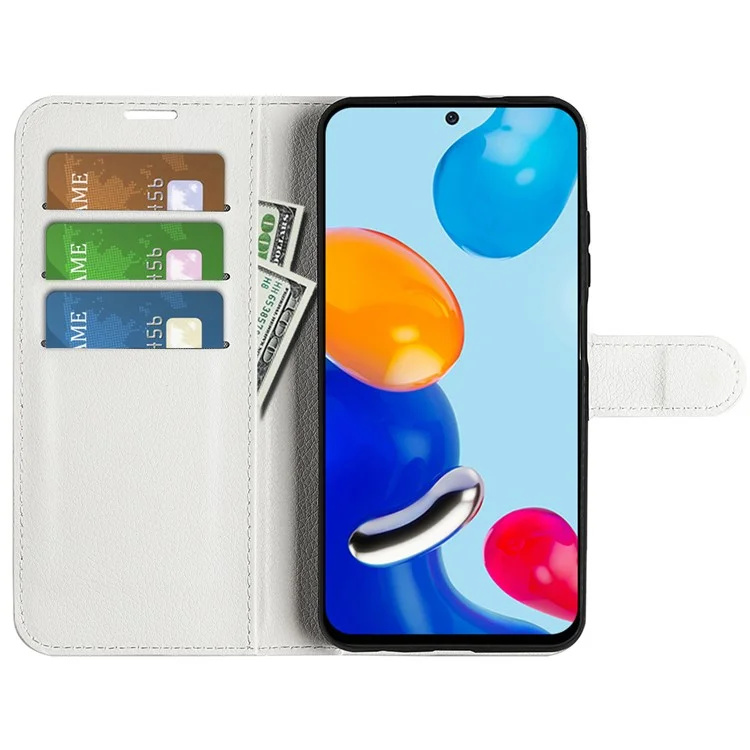 Für Xiaomi Redmi Note 11 4G (Qualcomm) / Redmi Note 11S 4G Litchi-Struktur-Faltständer-Handyhülle aus PU-Leder mit Magnetverschluss und Brieftasche - Weiß