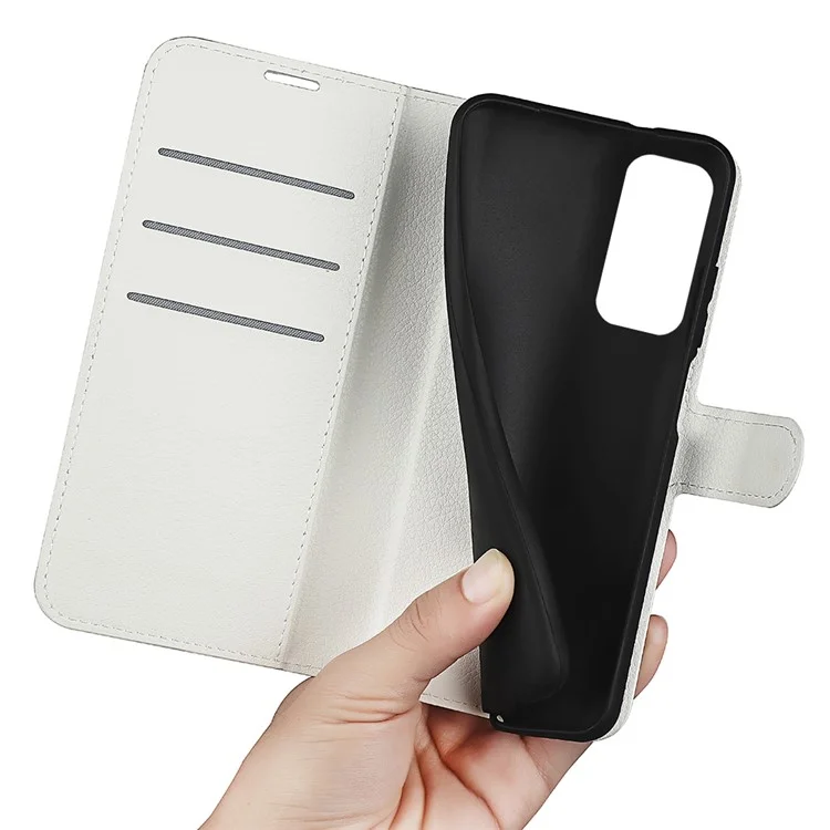 Für Xiaomi Redmi Note 11 4G (Qualcomm) / Redmi Note 11S 4G Litchi-Struktur-Faltständer-Handyhülle aus PU-Leder mit Magnetverschluss und Brieftasche - Weiß