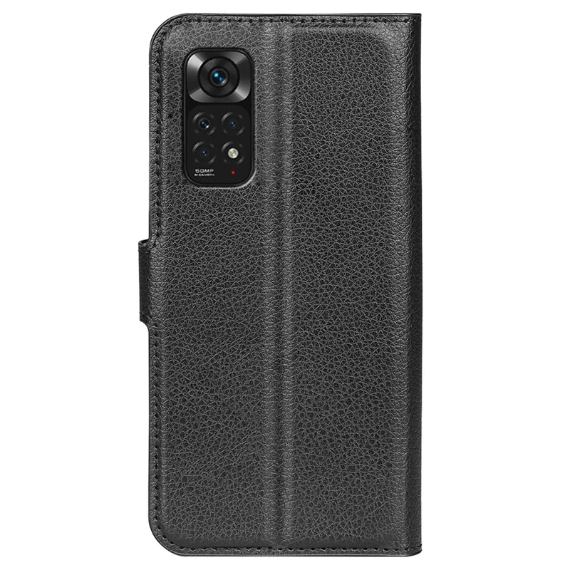 For Xiaomi Redmi Note 11 4G (Qualcomm) / Redmi Note 11S 4G Litchi Texture Folding Stand Phone Case PU Leather Magnetic Closure Wallet Flip Cover - Black