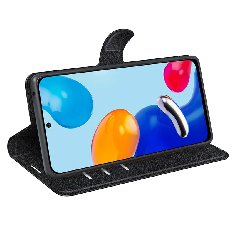 For Xiaomi Redmi Note 11 4G (Qualcomm) / Redmi Note 11S 4G Litchi Texture Folding Stand Phone Case PU Leather Magnetic Closure Wallet Flip Cover - Black