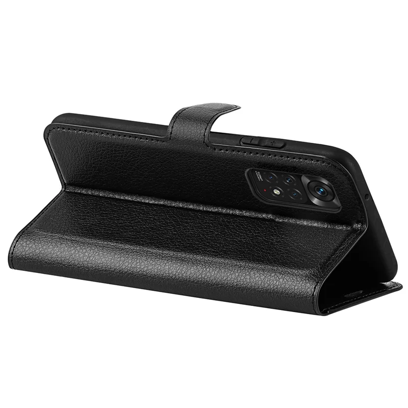For Xiaomi Redmi Note 11 4G (Qualcomm) / Redmi Note 11S 4G Litchi Texture Folding Stand Phone Case PU Leather Magnetic Closure Wallet Flip Cover - Black