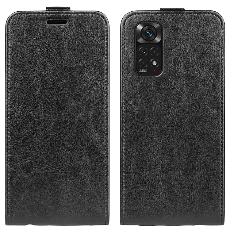 For Xiaomi Redmi Note 11 4G (Qualcomm) / Redmi Note 11S 4G Crazy Horse Texture Vertical Flip Case PU Leather Folio Up-Down Open Protective Cover with Card Slot - Black