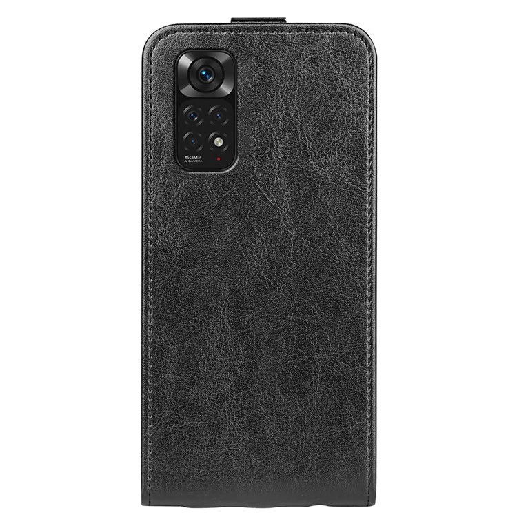 For Xiaomi Redmi Note 11 4G (Qualcomm) / Redmi Note 11S 4G Crazy Horse Texture Vertical Flip Case PU Leather Folio Up-Down Open Protective Cover with Card Slot - Black