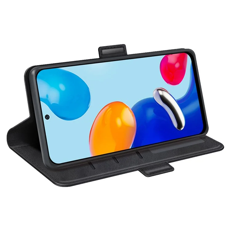 Für Xiaomi Redmi Note 11 4G (Qualcomm) / Redmi Note 11S 4G Dual Magnetische Klapphülle Telefon Hülle Texturiertes PU-Leder Betrachtungsstand Brieftasche Folio Flip Cover - Schwarz
