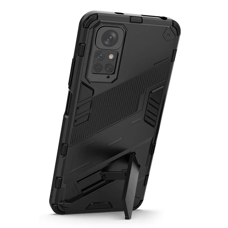 Pour Xiaomi Redmi Note 11 4G (Qualcomm) / Redmi Note 11S 4G Coque de téléphone hybride PC + TPU avec support pliable - Noir