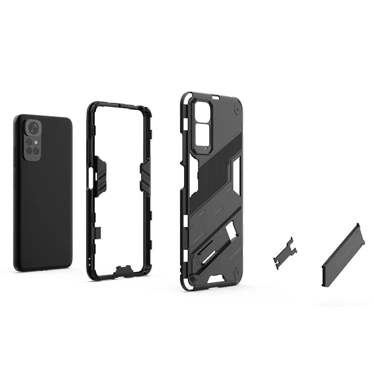 Pour Xiaomi Redmi Note 11 4G (Qualcomm) / Redmi Note 11S 4G Coque de téléphone hybride PC + TPU avec support pliable - Noir