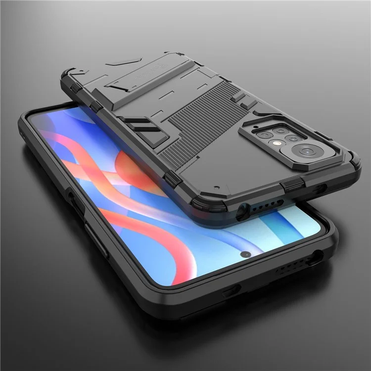 Pour Xiaomi Redmi Note 11 4G (Qualcomm) / Redmi Note 11S 4G Coque de téléphone hybride PC + TPU avec support pliable - Noir
