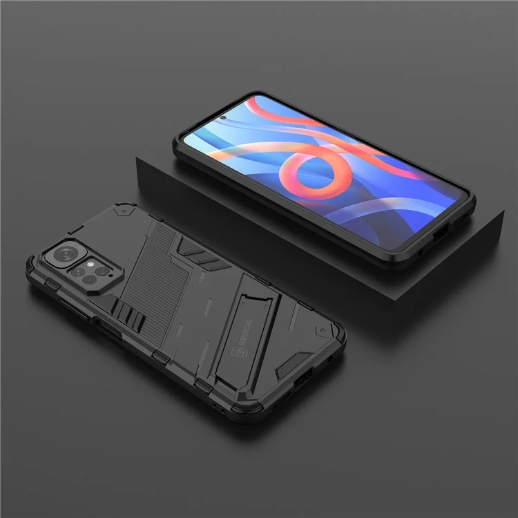 Pour Xiaomi Redmi Note 11 4G (Qualcomm) / Redmi Note 11S 4G Coque de téléphone hybride PC + TPU avec support pliable - Noir