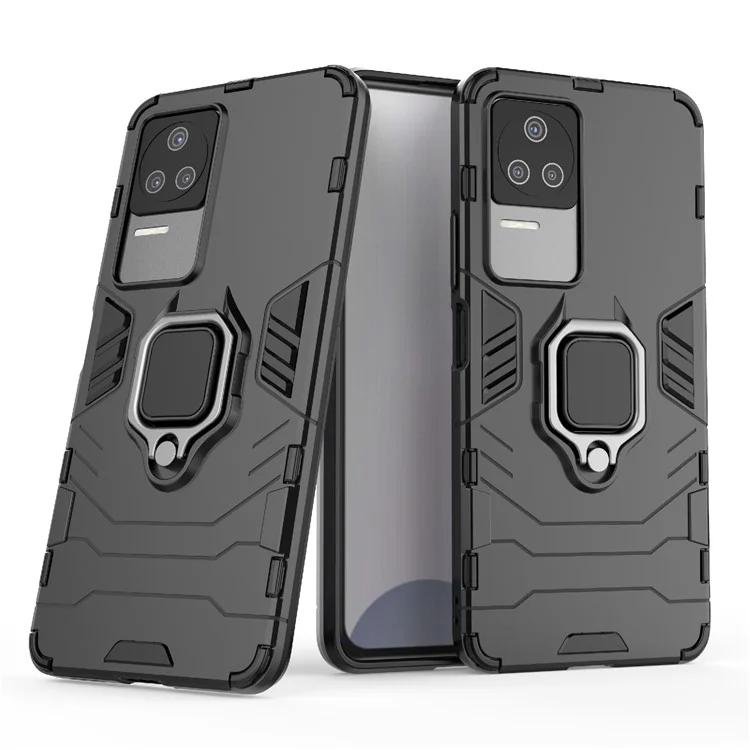 Para Xiaomi Redmi K50 Pro/K50 Hard PC + Soft TPU Top Híbrido Caixa de Proteção Telefônica Com Anel Kickstand - Preto