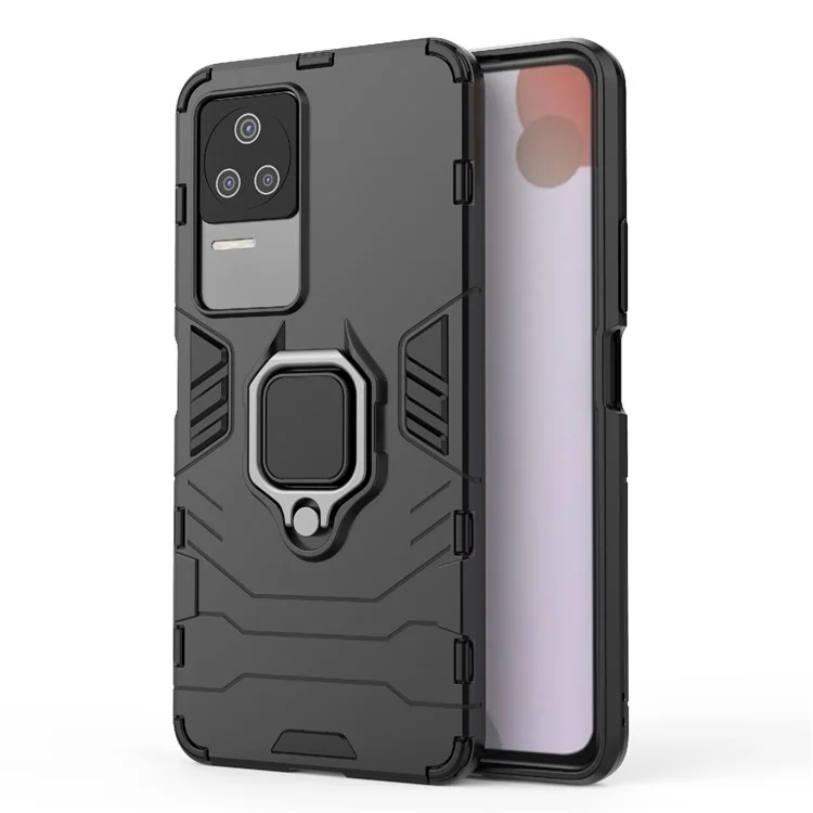 Para Xiaomi Redmi K50 Pro/K50 Hard PC + Soft TPU Top Híbrido Caixa de Proteção Telefônica Com Anel Kickstand - Preto