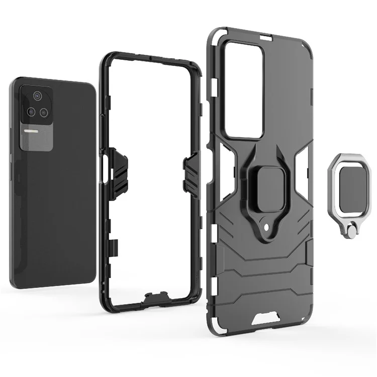 Para Xiaomi Redmi K50 Pro/K50 Hard PC + Soft TPU Top Híbrido Caixa de Proteção Telefônica Com Anel Kickstand - Preto