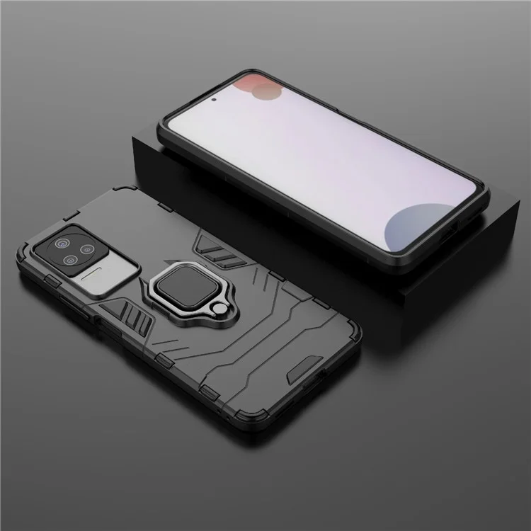 Para Xiaomi Redmi K50 Pro/K50 Hard PC + Soft TPU Top Híbrido Caixa de Proteção Telefônica Com Anel Kickstand - Preto