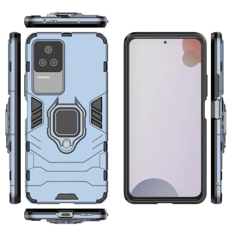 For Xiaomi Redmi K50 Pro/K50 Hard PC + Soft TPU Hybrid Cover Phone Protective Case with Ring Kickstand - Blue