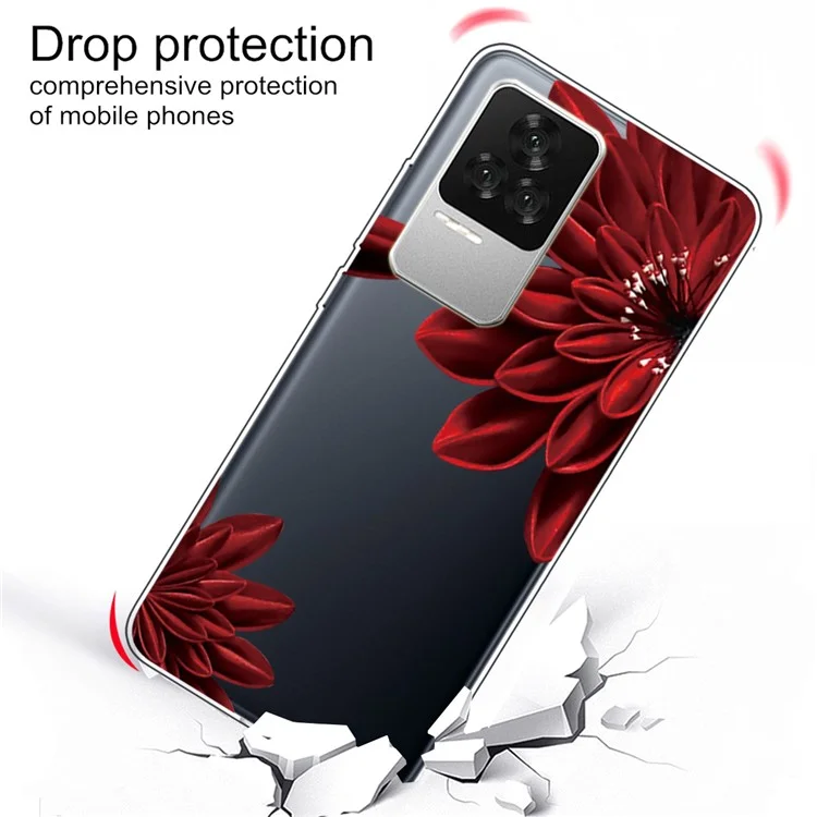 For Xiaomi Redmi K50 Pro/K50 IMD Patterned Flexible TPU Mobile Phone Cover Case Accessory - Red Flowers