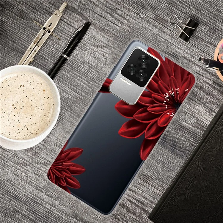 For Xiaomi Redmi K50 Pro/K50 IMD Patterned Flexible TPU Mobile Phone Cover Case Accessory - Red Flowers