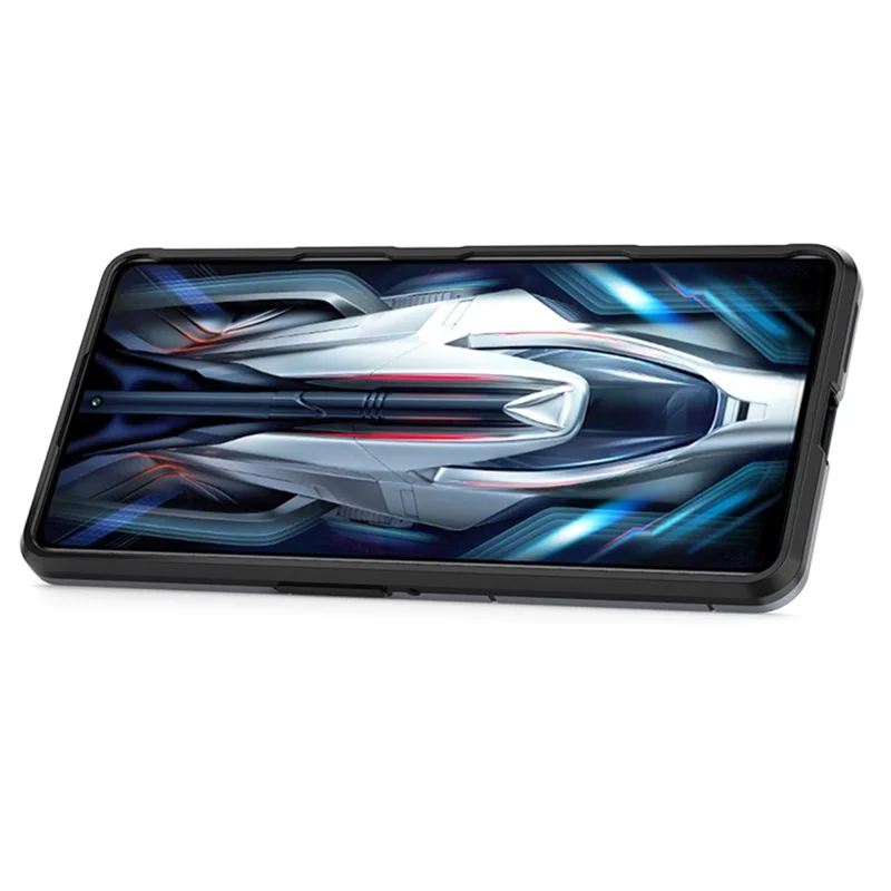 Per Xiaomi Poco F4 GT/Redmi K50 Gaming Ring Holder Kickstand Shockproof Hard PC + Soft TPU Hybrid Phone Case - Blu