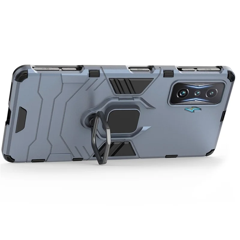 Per Xiaomi Poco F4 GT/Redmi K50 Gaming Ring Holder Kickstand Shockproof Hard PC + Soft TPU Hybrid Phone Case - Blu