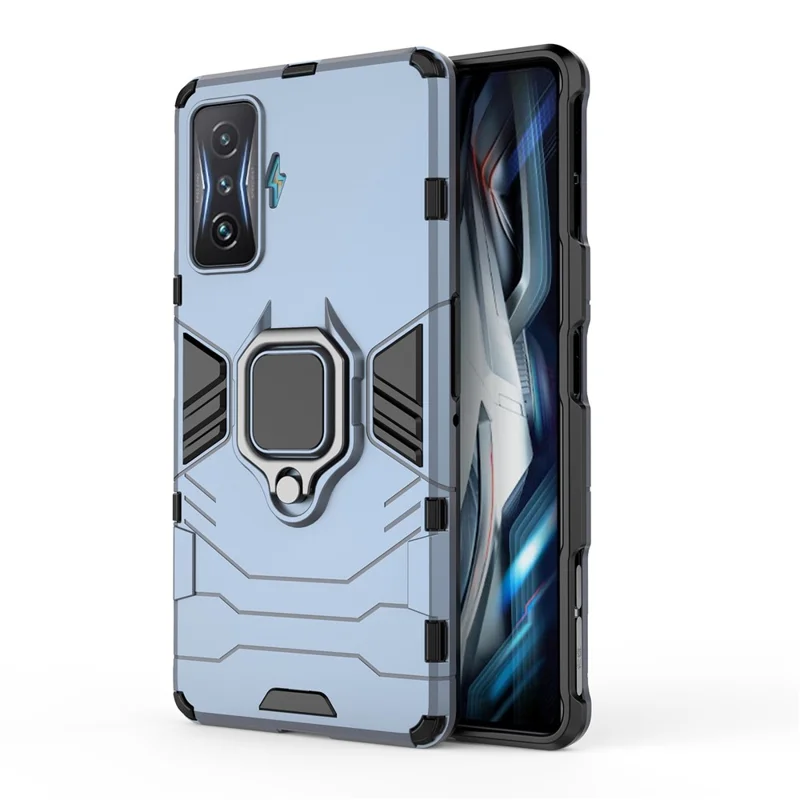 Per Xiaomi Poco F4 GT/Redmi K50 Gaming Ring Holder Kickstand Shockproof Hard PC + Soft TPU Hybrid Phone Case - Blu