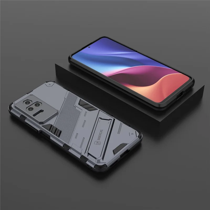 Pour Xiaomi Redmi K50 Pro / K50 Étui de téléphone portable antichoc en PC dur + TPU souple avec support - Gris