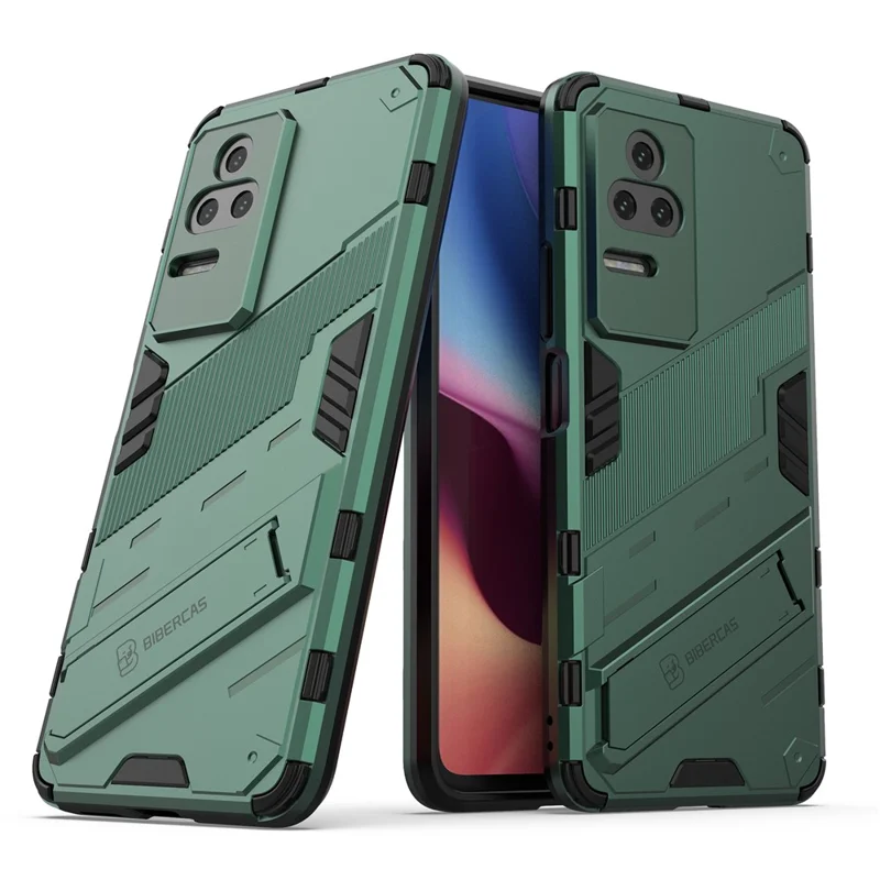 For Xiaomi Redmi K50 Pro / K50 Hard PC + Soft TPU Shockproof Mobile Phone Case Kickstand Cover - Green