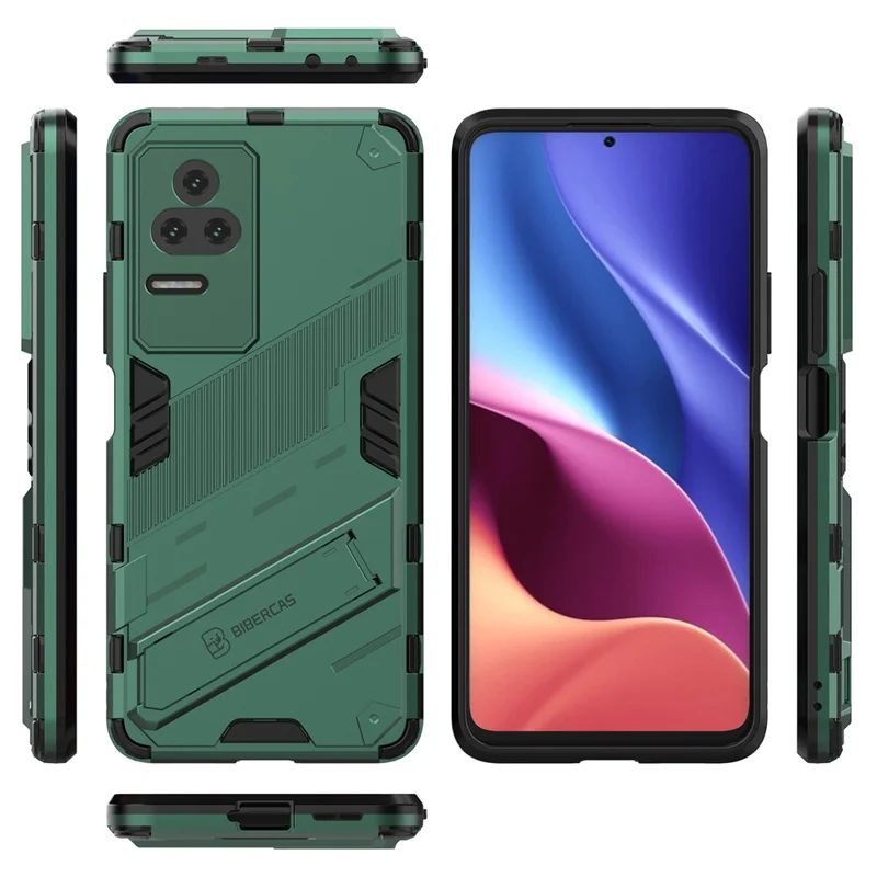 For Xiaomi Redmi K50 Pro / K50 Hard PC + Soft TPU Shockproof Mobile Phone Case Kickstand Cover - Green