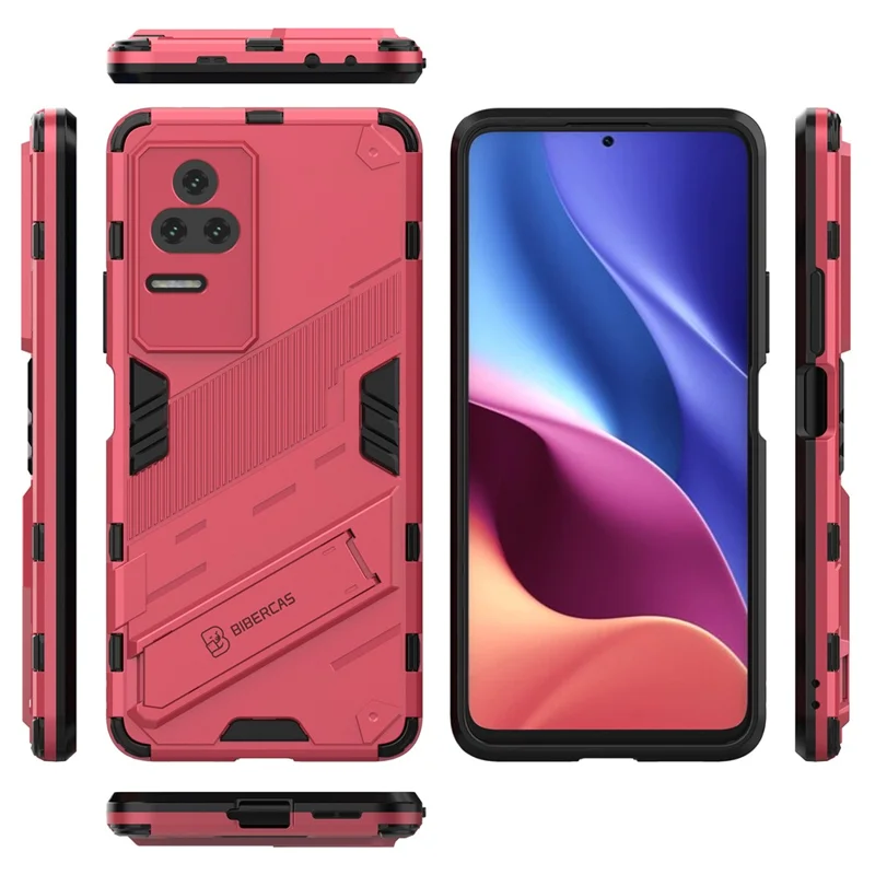 For Xiaomi Redmi K50 Pro / K50 Hard PC + Soft TPU Shockproof Mobile Phone Case Kickstand Cover - Rose