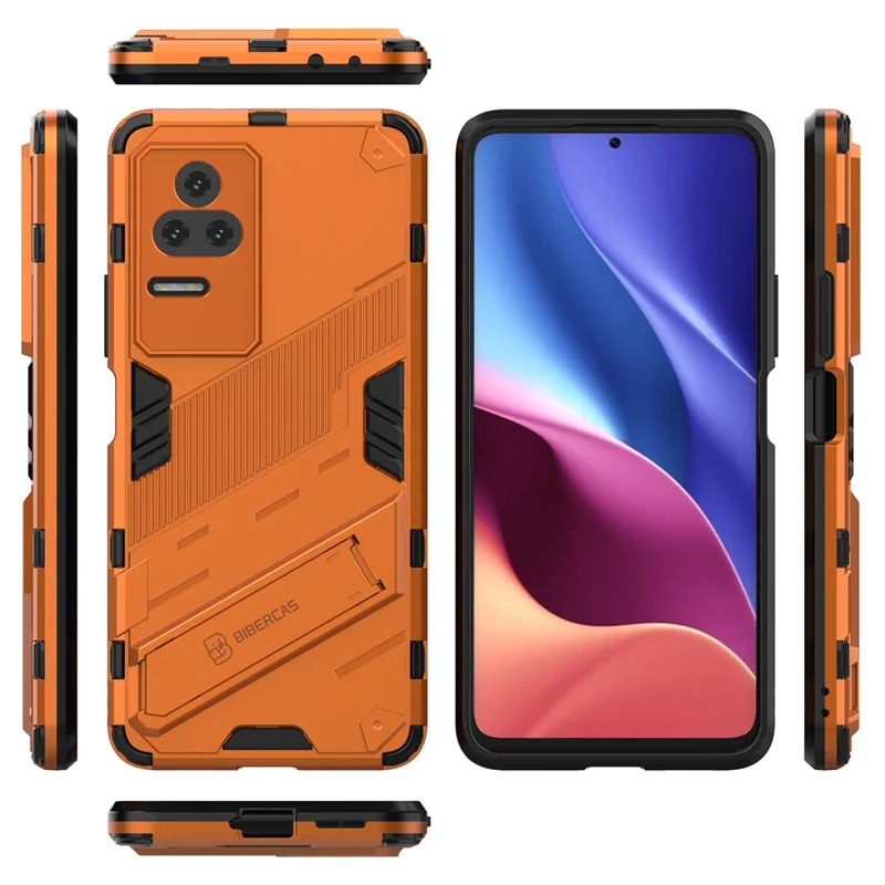 For Xiaomi Redmi K50 Pro / K50 Hard PC + Soft TPU Shockproof Mobile Phone Case Kickstand Cover - Orange