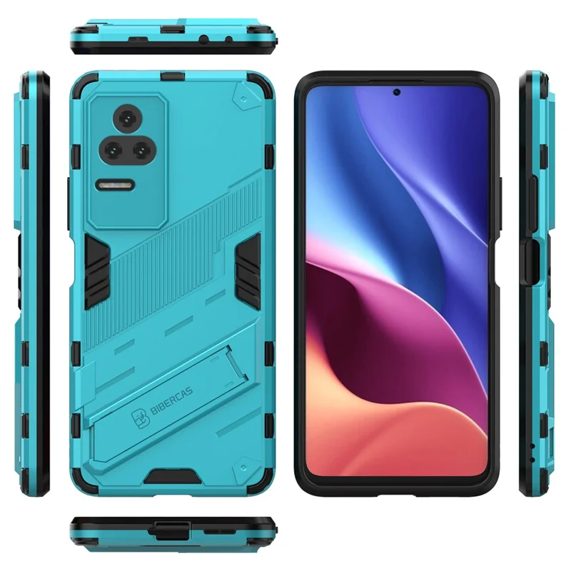 For Xiaomi Redmi K50 Pro / K50 Hard PC + Soft TPU Shockproof Mobile Phone Case Kickstand Cover - Baby Blue