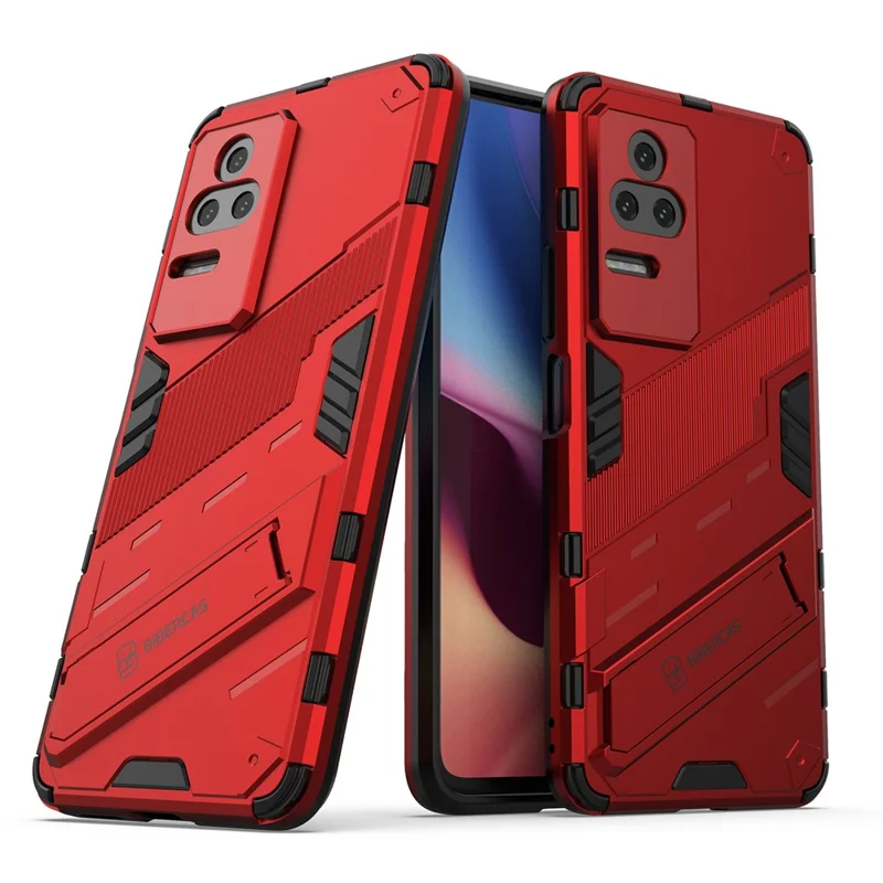 For Xiaomi Redmi K50 Pro / K50 Hard PC + Soft TPU Shockproof Mobile Phone Case Kickstand Cover - Red