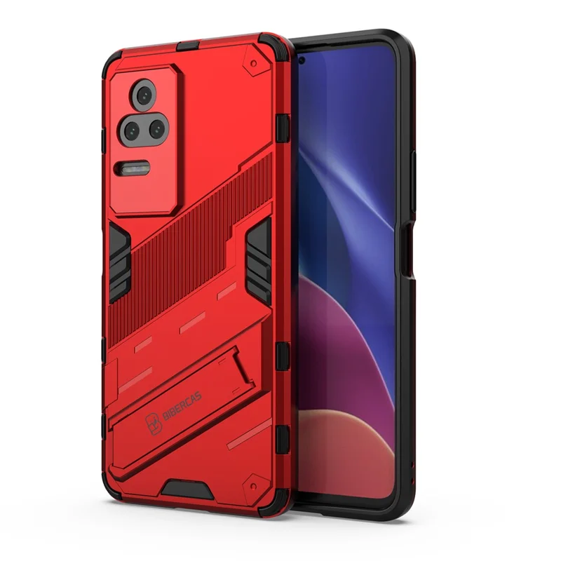 For Xiaomi Redmi K50 Pro / K50 Hard PC + Soft TPU Shockproof Mobile Phone Case Kickstand Cover - Red