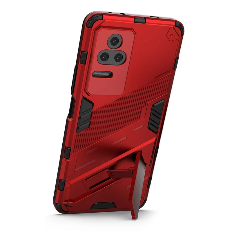 For Xiaomi Redmi K50 Pro / K50 Hard PC + Soft TPU Shockproof Mobile Phone Case Kickstand Cover - Red