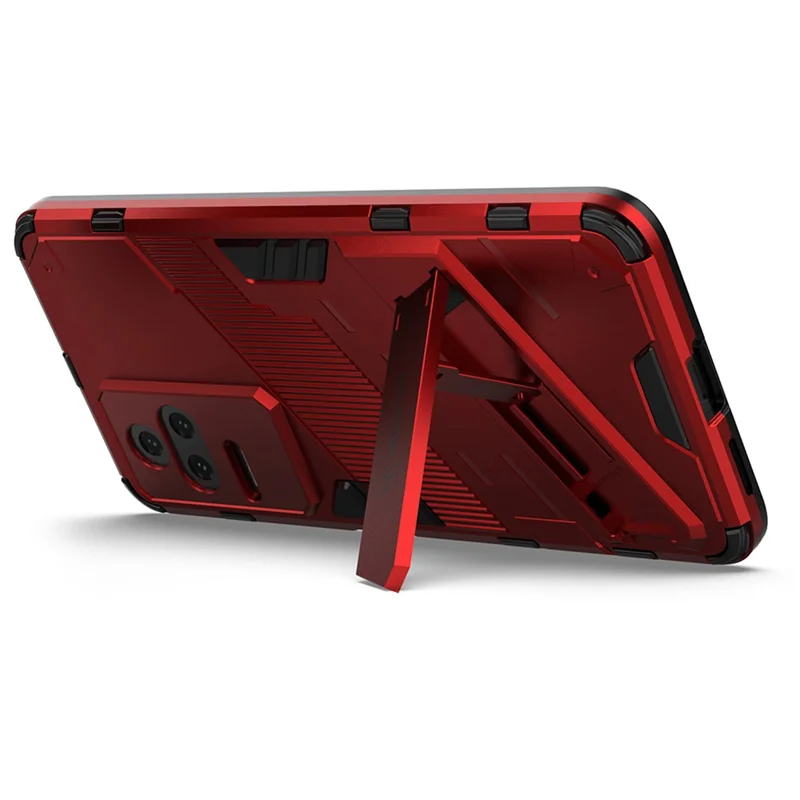 For Xiaomi Redmi K50 Pro / K50 Hard PC + Soft TPU Shockproof Mobile Phone Case Kickstand Cover - Red
