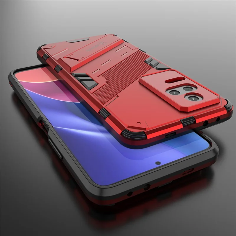 For Xiaomi Redmi K50 Pro / K50 Hard PC + Soft TPU Shockproof Mobile Phone Case Kickstand Cover - Red