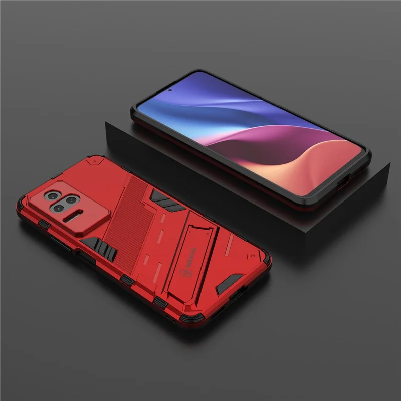 For Xiaomi Redmi K50 Pro / K50 Hard PC + Soft TPU Shockproof Mobile Phone Case Kickstand Cover - Red
