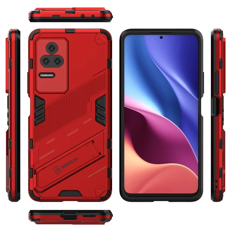 For Xiaomi Redmi K50 Pro / K50 Hard PC + Soft TPU Shockproof Mobile Phone Case Kickstand Cover - Red