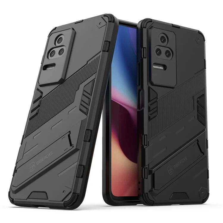 Per Xiaomi Poco F4 5G / Redmi K40S 5G Hidden Kickstand Design Hard PC + Soft TPU Hybrid Phone Case Shell - Nero
