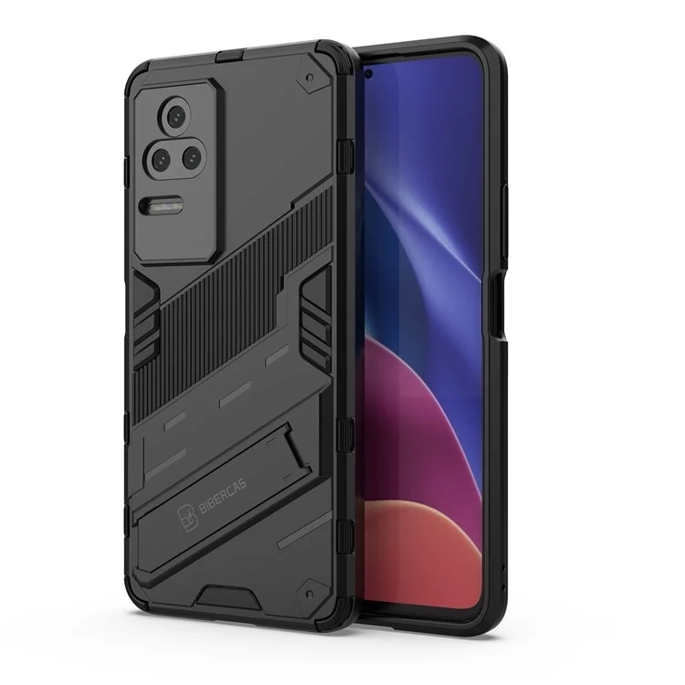 Per Xiaomi Poco F4 5G / Redmi K40S 5G Hidden Kickstand Design Hard PC + Soft TPU Hybrid Phone Case Shell - Nero