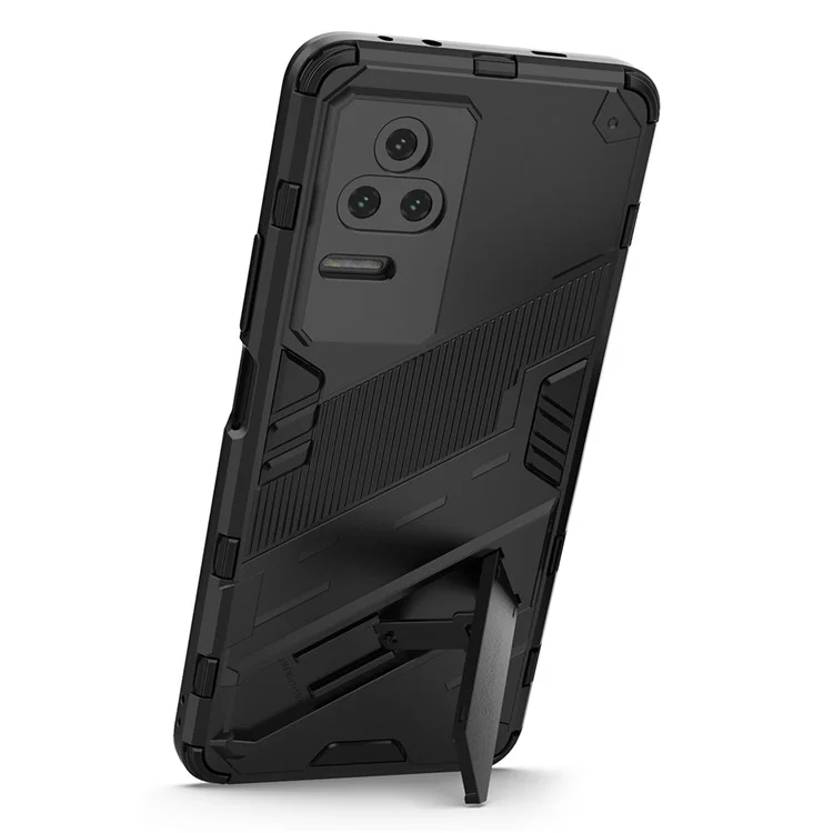 Per Xiaomi Poco F4 5G / Redmi K40S 5G Hidden Kickstand Design Hard PC + Soft TPU Hybrid Phone Case Shell - Nero