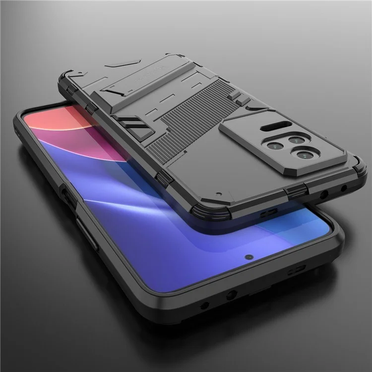 Per Xiaomi Poco F4 5G / Redmi K40S 5G Hidden Kickstand Design Hard PC + Soft TPU Hybrid Phone Case Shell - Nero