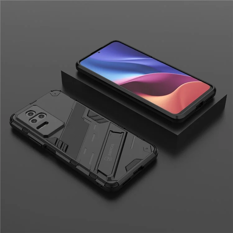 Per Xiaomi Poco F4 5G / Redmi K40S 5G Hidden Kickstand Design Hard PC + Soft TPU Hybrid Phone Case Shell - Nero
