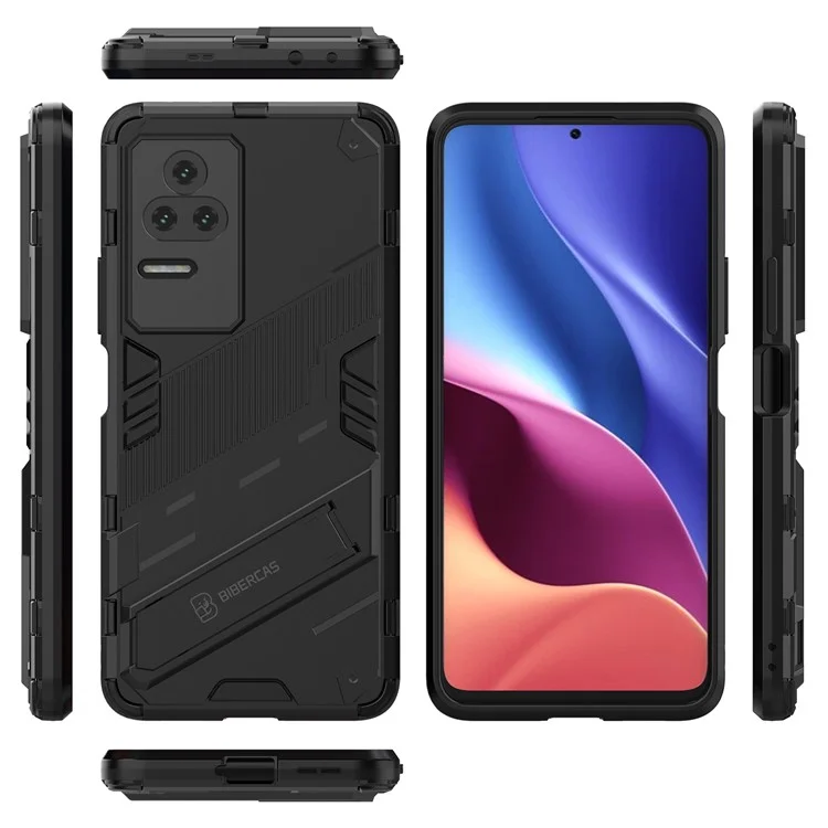 Per Xiaomi Poco F4 5G / Redmi K40S 5G Hidden Kickstand Design Hard PC + Soft TPU Hybrid Phone Case Shell - Nero