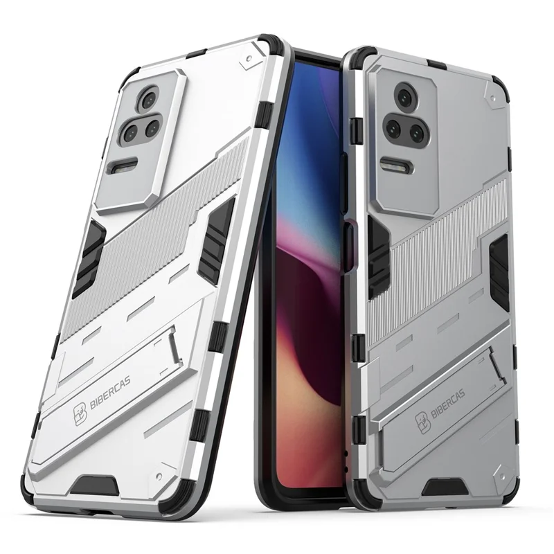 For Xiaomi Poco F4 5G / Redmi K40S 5G Hidden Kickstand Design Hard PC + Soft TPU Hybrid Phone Case Shell - White