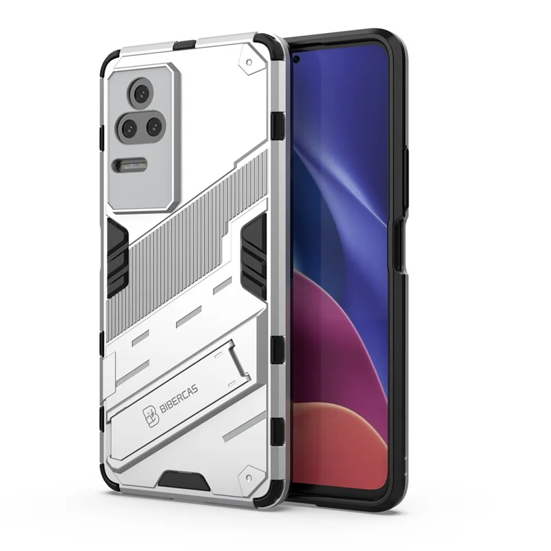 For Xiaomi Poco F4 5G / Redmi K40S 5G Hidden Kickstand Design Hard PC + Soft TPU Hybrid Phone Case Shell - White