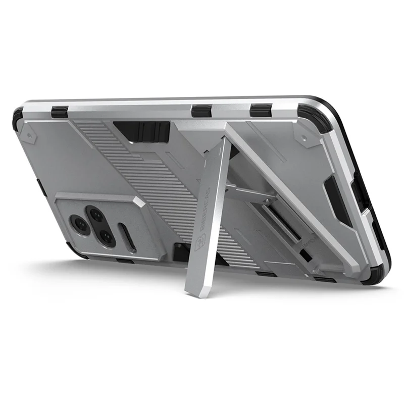 For Xiaomi Poco F4 5G / Redmi K40S 5G Hidden Kickstand Design Hard PC + Soft TPU Hybrid Phone Case Shell - White